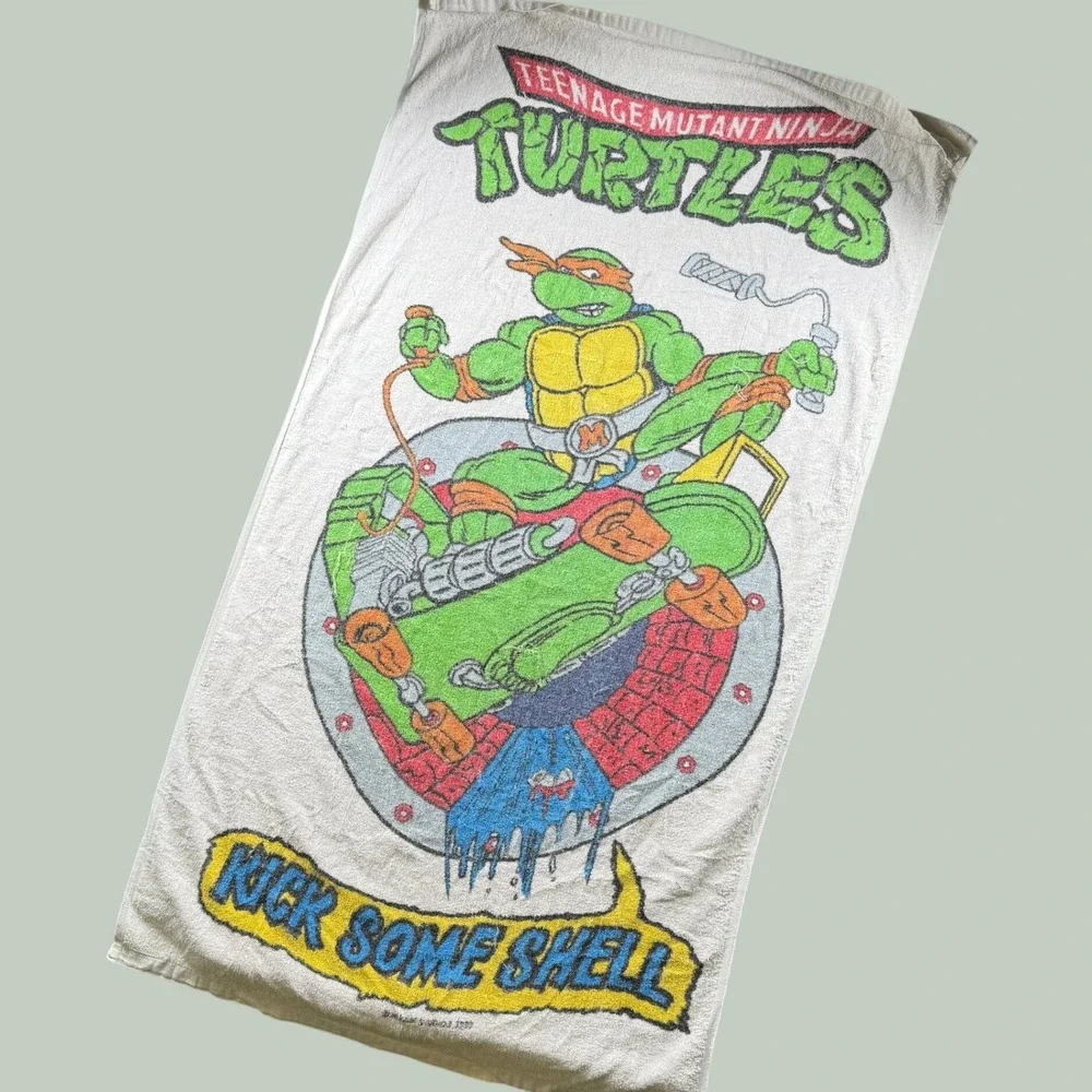 Vintage TMNT Beach Towel‎ Michelangelo Kick Some Shell 1989 Mirage Studios